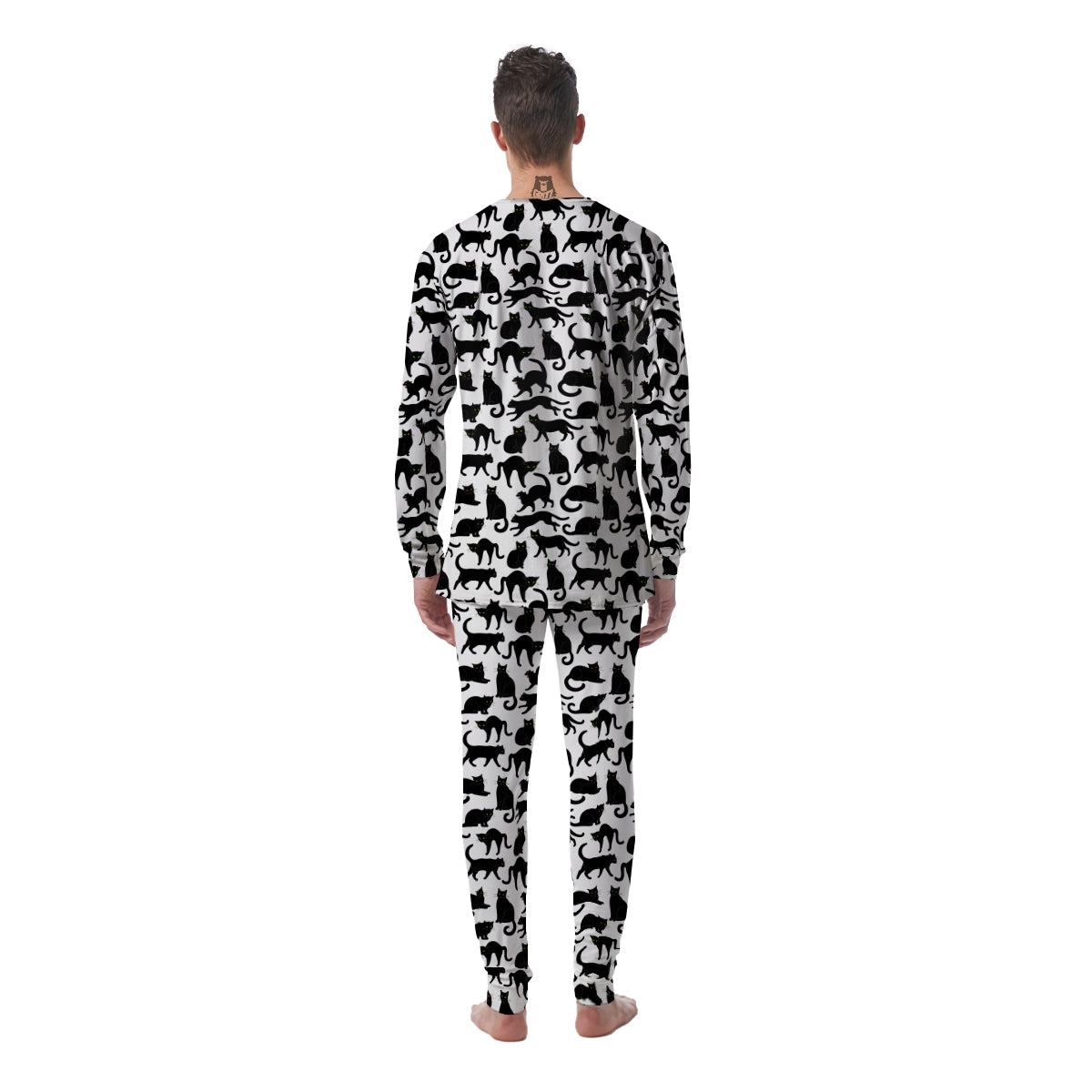 Black Cat And White Print Pattern Men's Pajamas-grizzshop