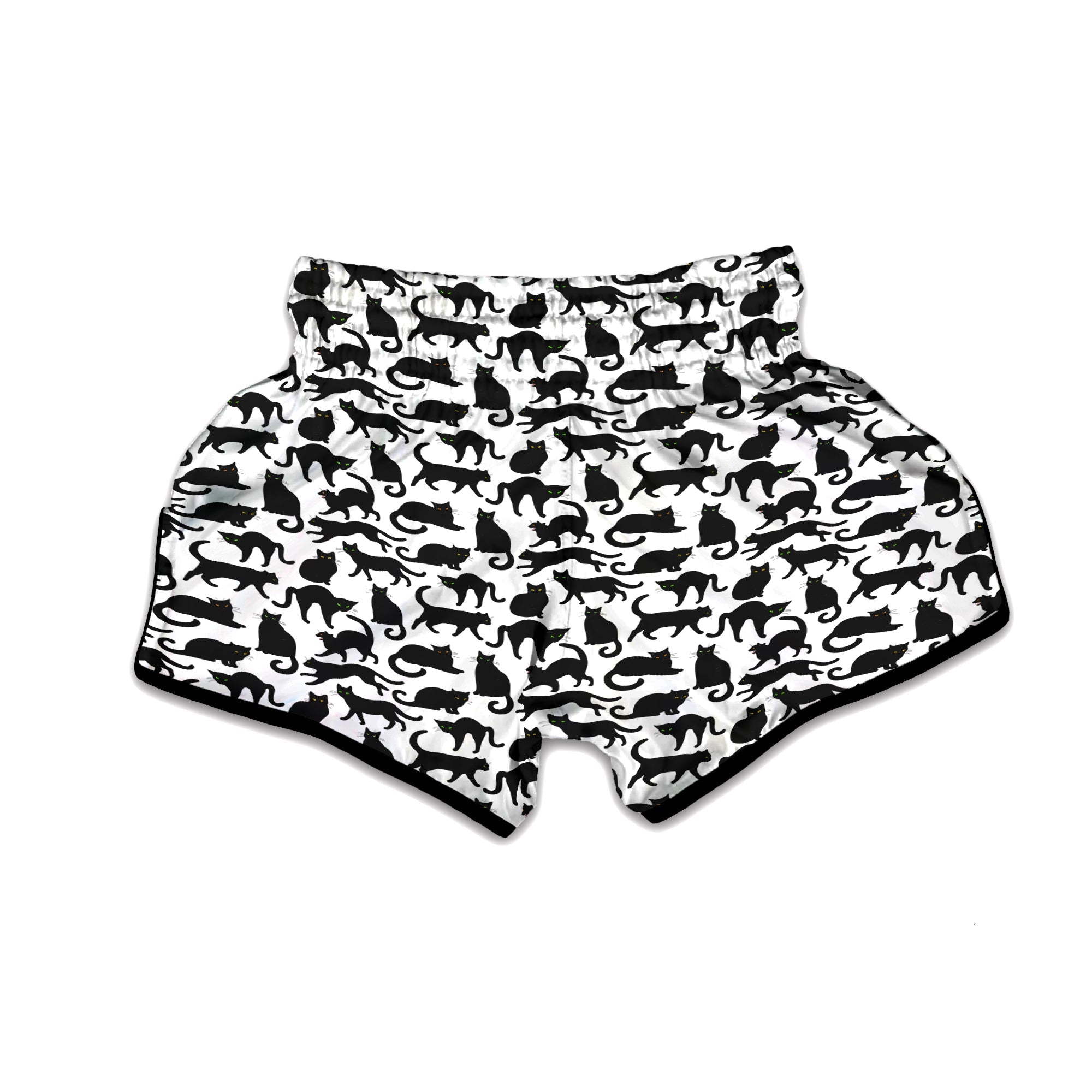 Black Cat And White Print Pattern Muay Thai Boxing Shorts-grizzshop