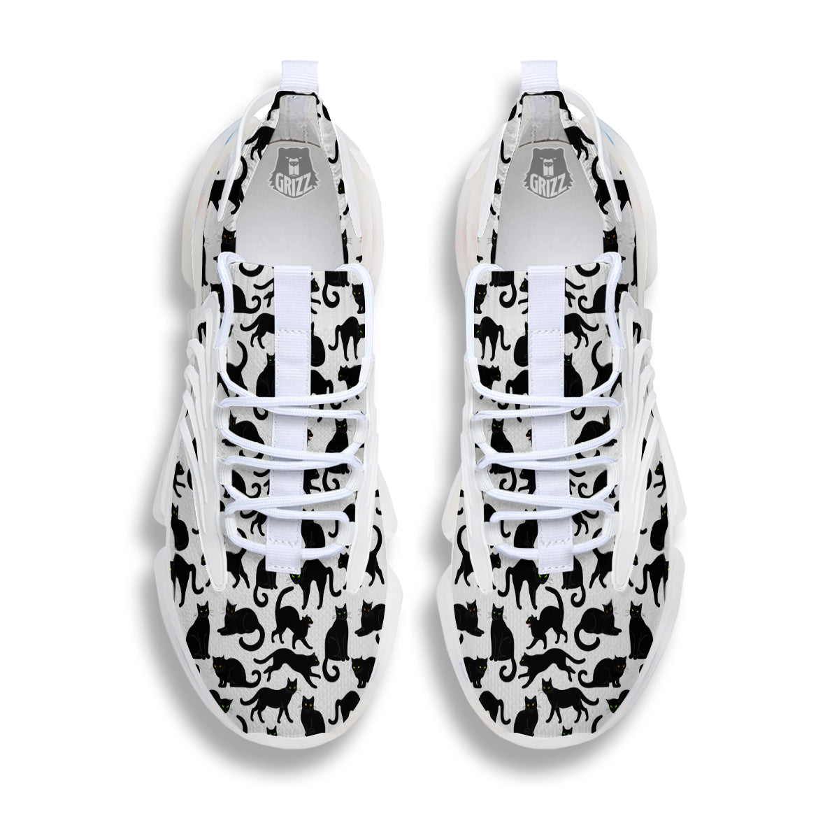 Black Cat And White Print Pattern White Gym Shoes-grizzshop