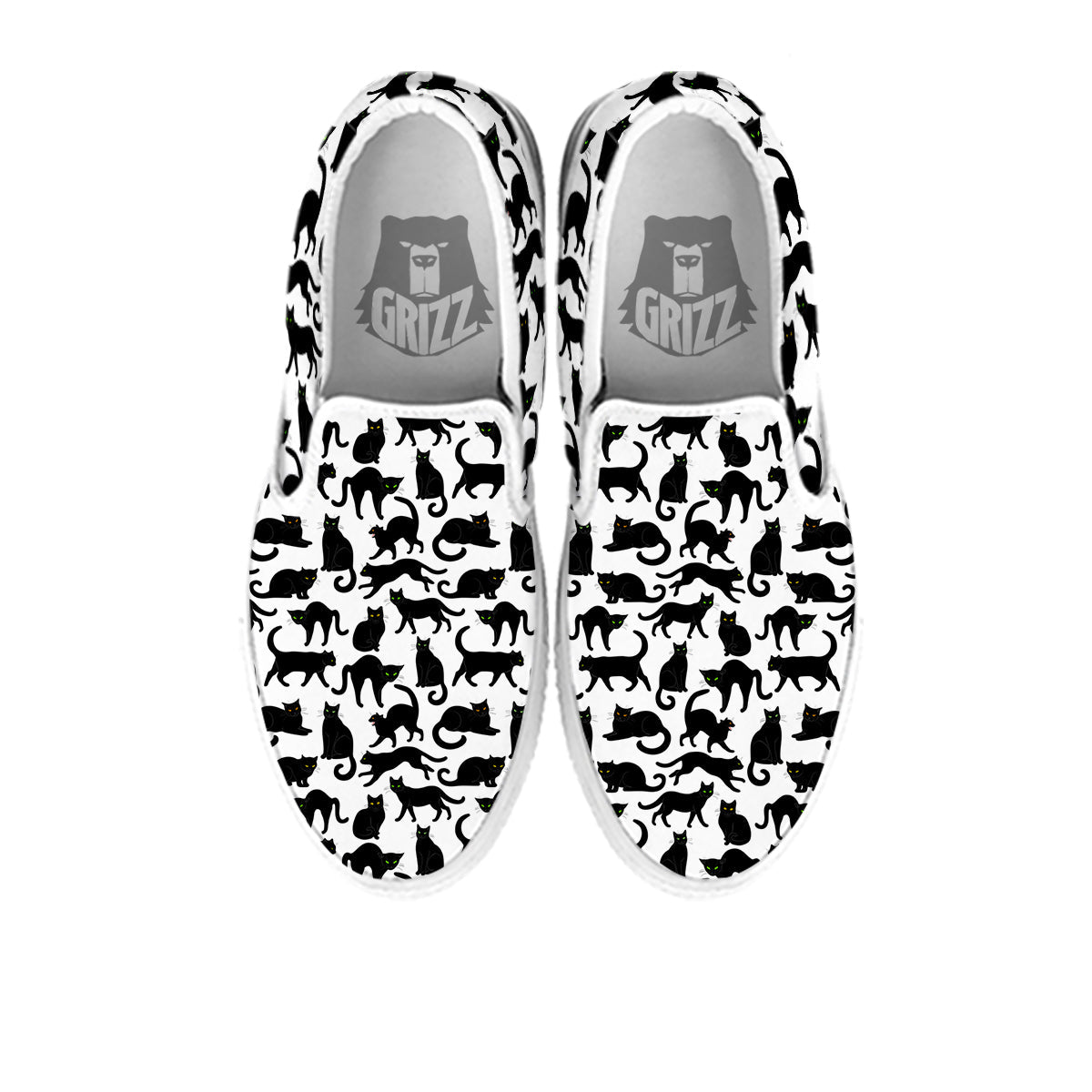 Black Cat And White Print Pattern White Slip On Shoes-grizzshop
