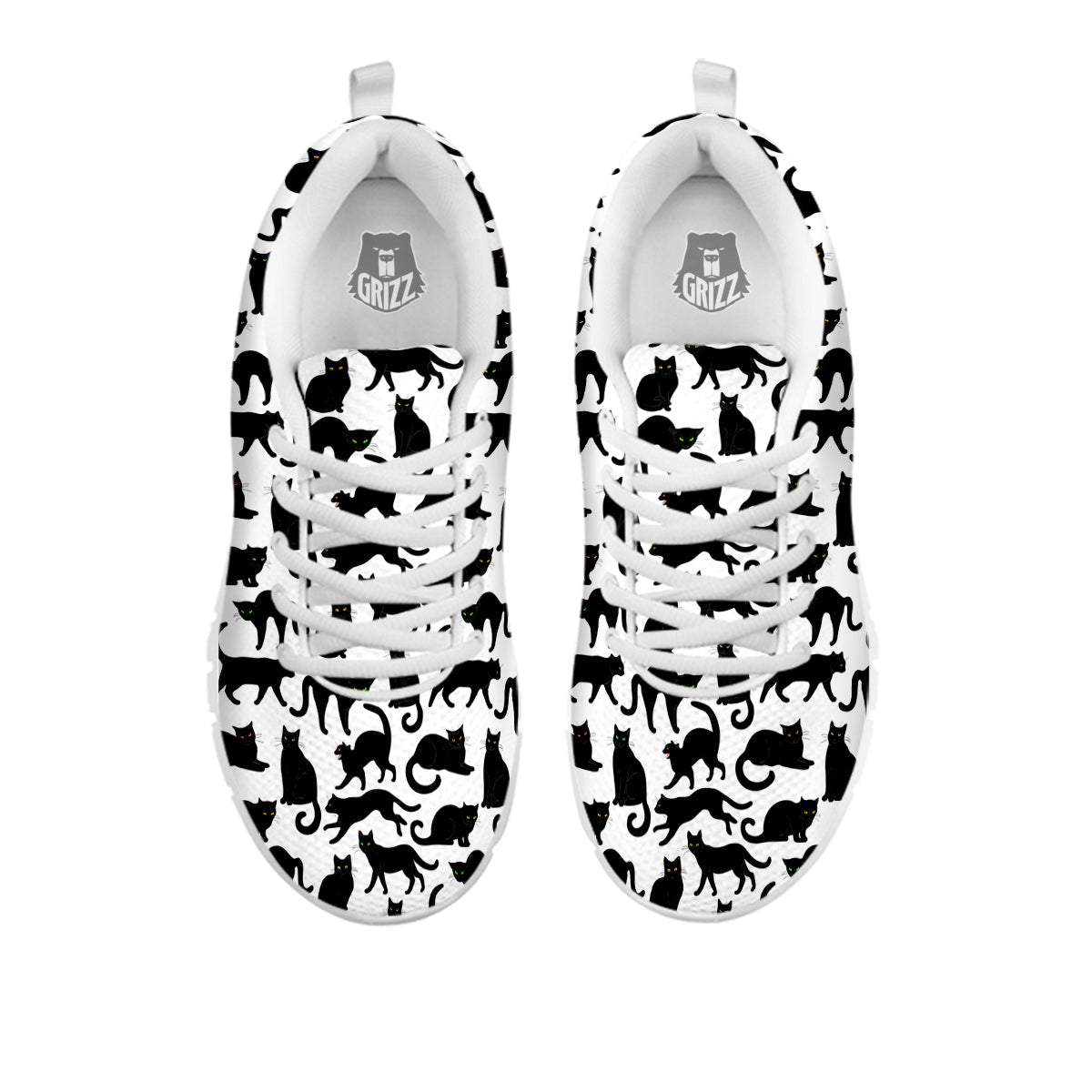 Black Cat And White Print Pattern White Sneaker-grizzshop
