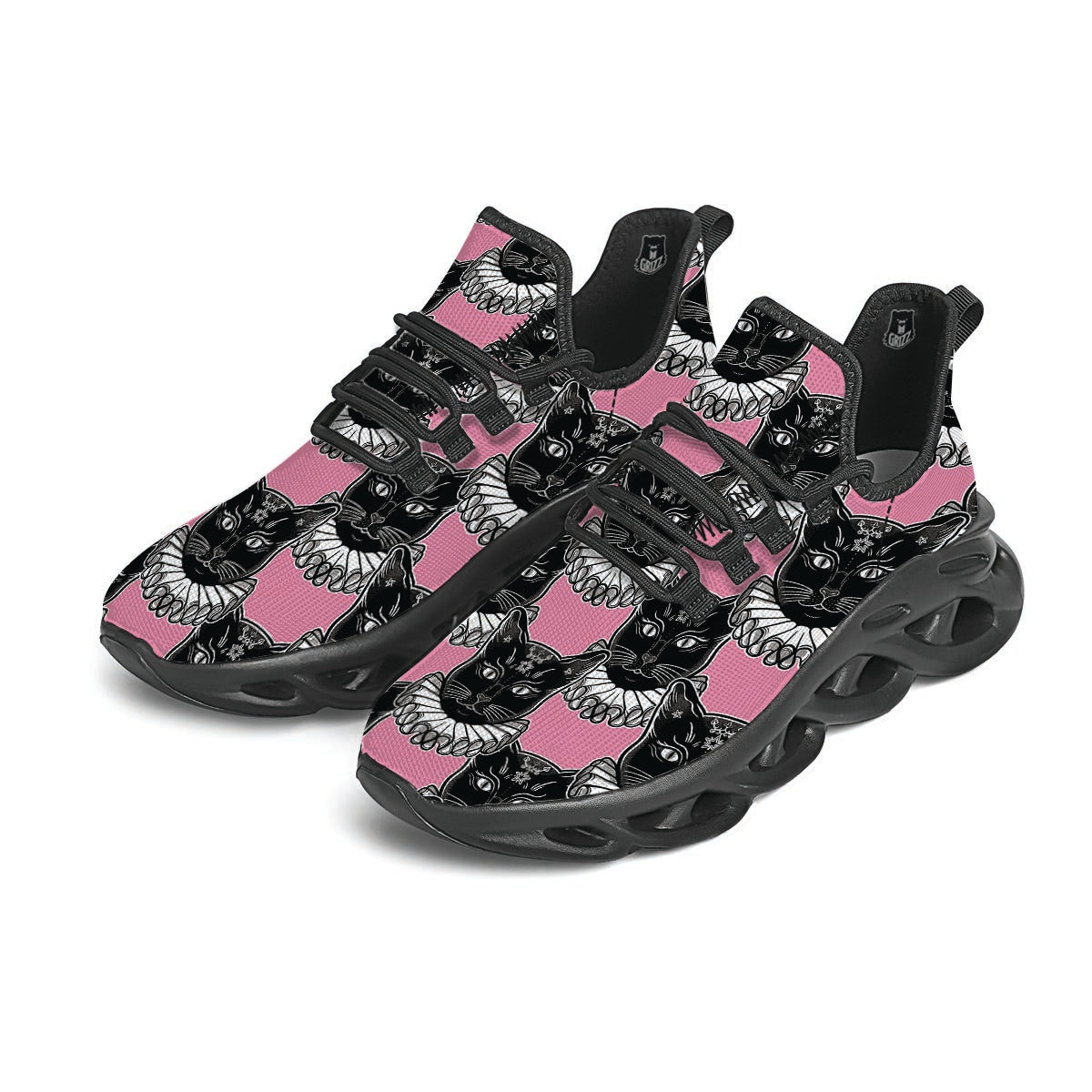 Black Cat Gothic Black Running Shoes-grizzshop