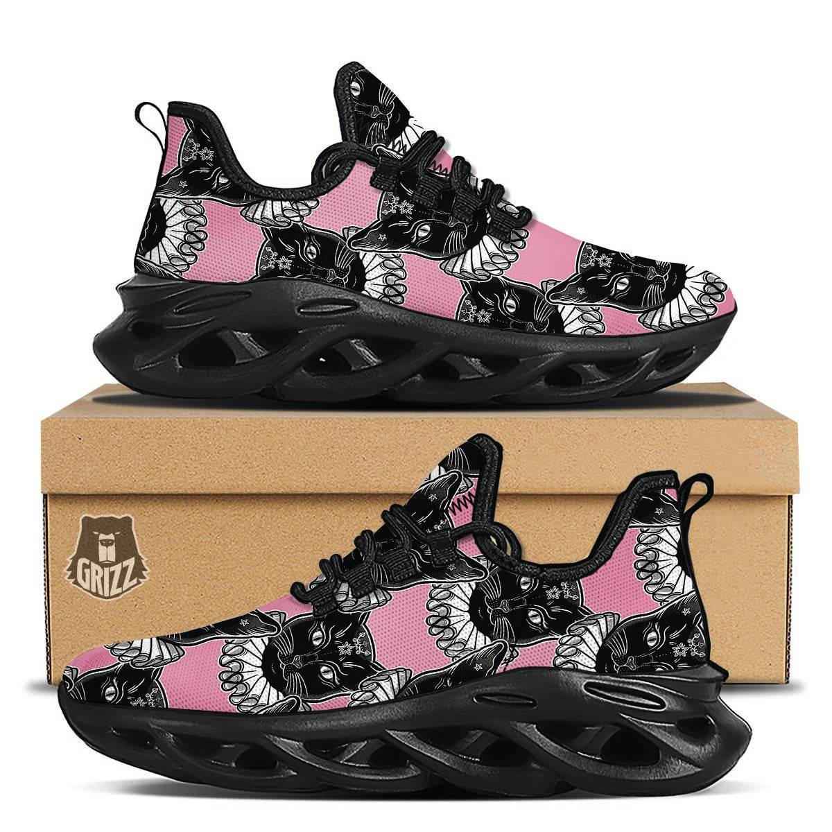 Black Cat Gothic Black Running Shoes-grizzshop