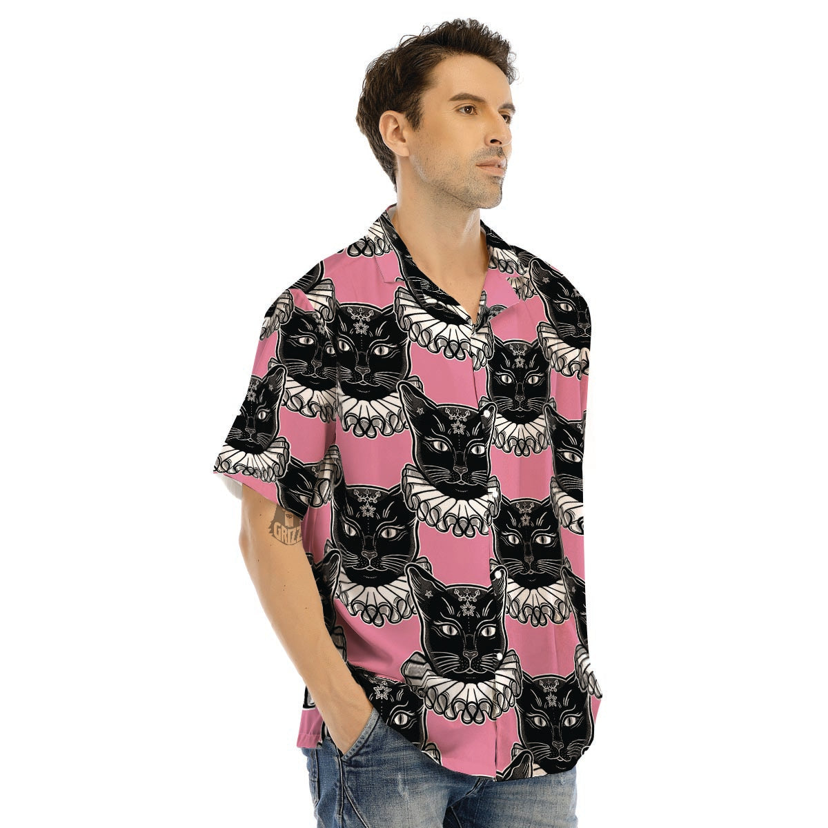 Black Cat Gothic Men’s Hawaiian Shirt-grizzshop