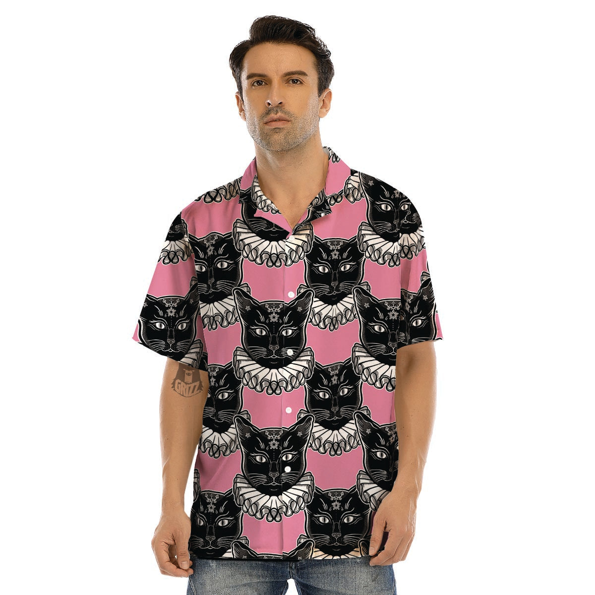 Black Cat Gothic Men’s Hawaiian Shirt-grizzshop