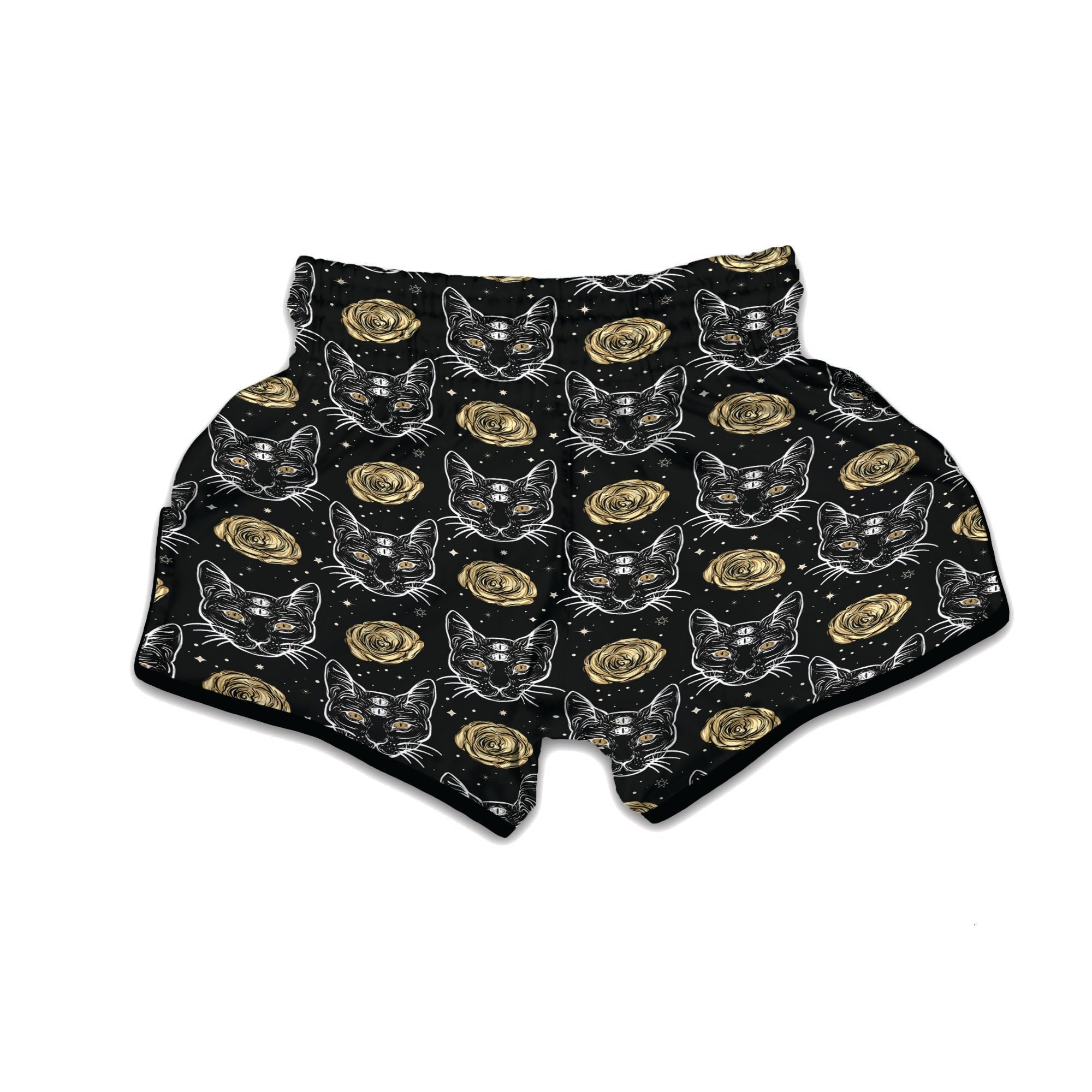 Black Cat Gothic Muay Thai Boxing Shorts-grizzshop