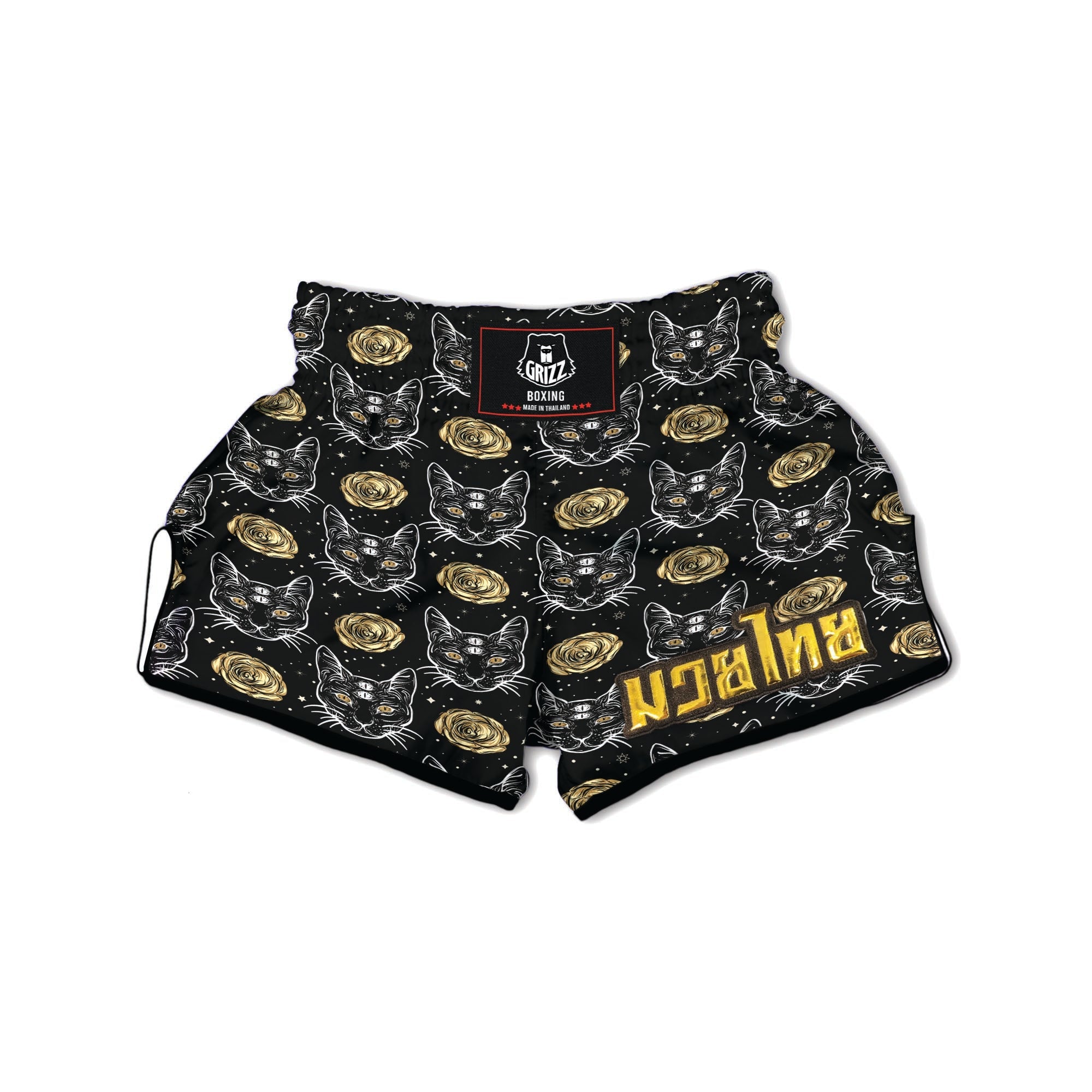 Black Cat Gothic Muay Thai Boxing Shorts-grizzshop