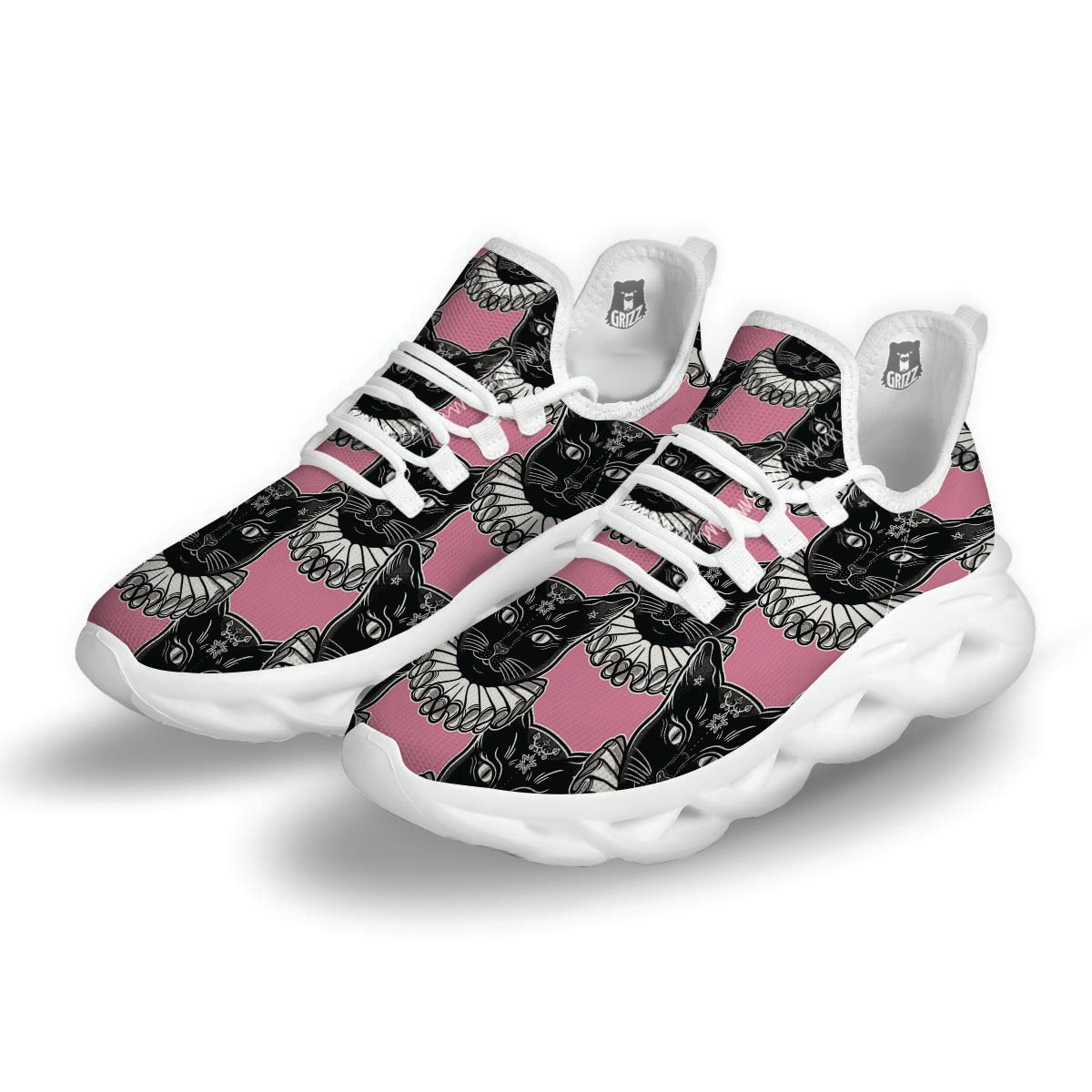 Black Cat Gothic White Running Shoes-grizzshop