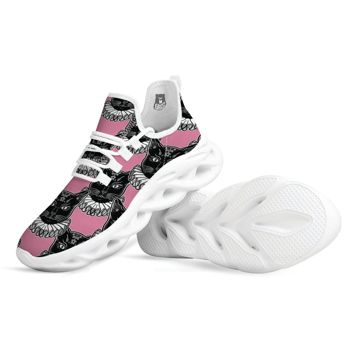 Black Cat Gothic White Running Shoes-grizzshop