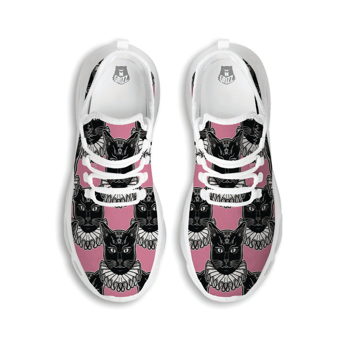 Black Cat Gothic White Running Shoes-grizzshop
