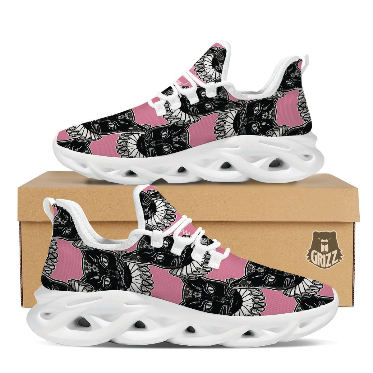 Black Cat Gothic White Running Shoes-grizzshop