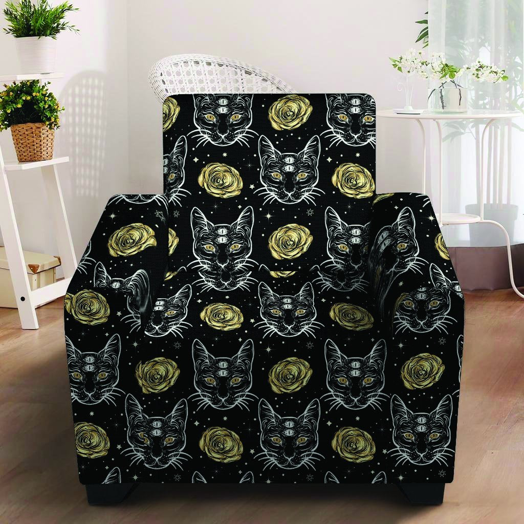 Black Cat Gothic Witch Armchair Cover-grizzshop