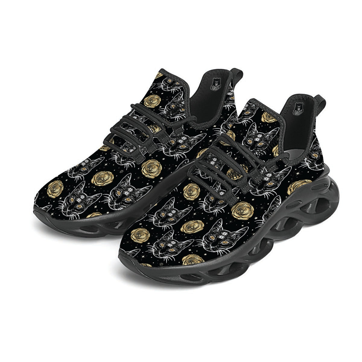 Black Cat Gothic Witch Black Running Shoes-grizzshop