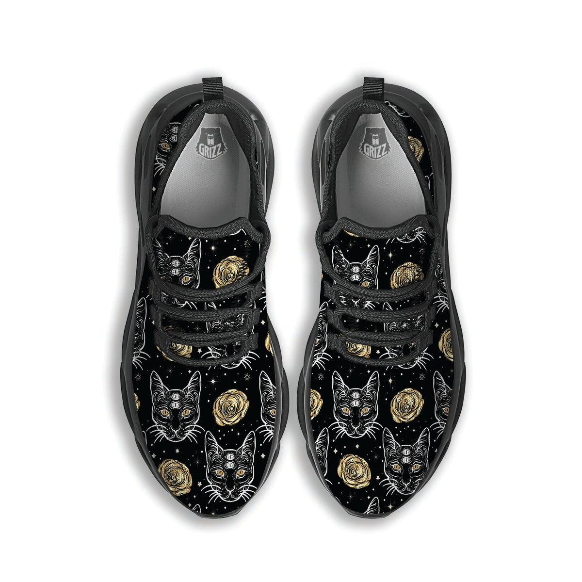 Black Cat Gothic Witch Black Running Shoes-grizzshop