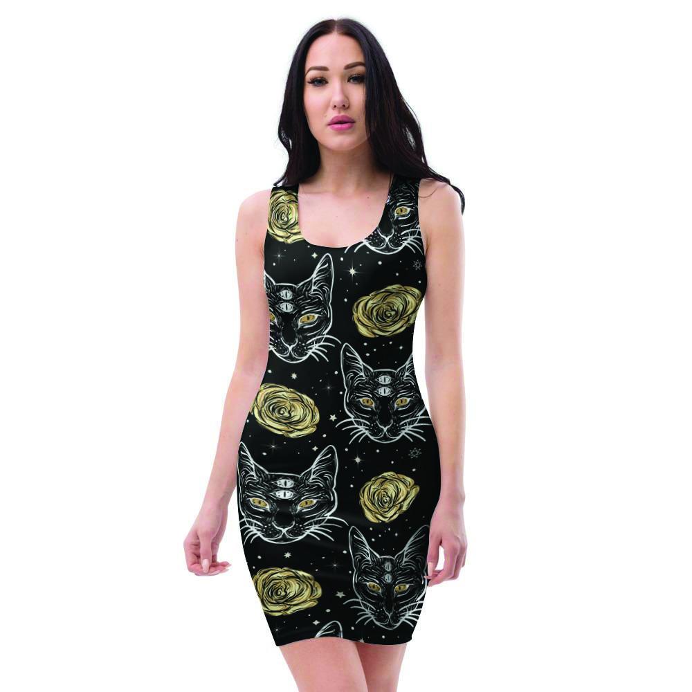 Black Cat Gothic Witch Bodycon Dress-grizzshop