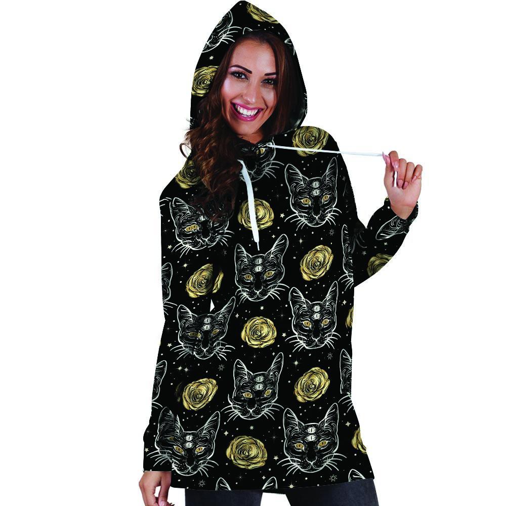 Black Cat Gothic Witch Hoodie Dress-grizzshop