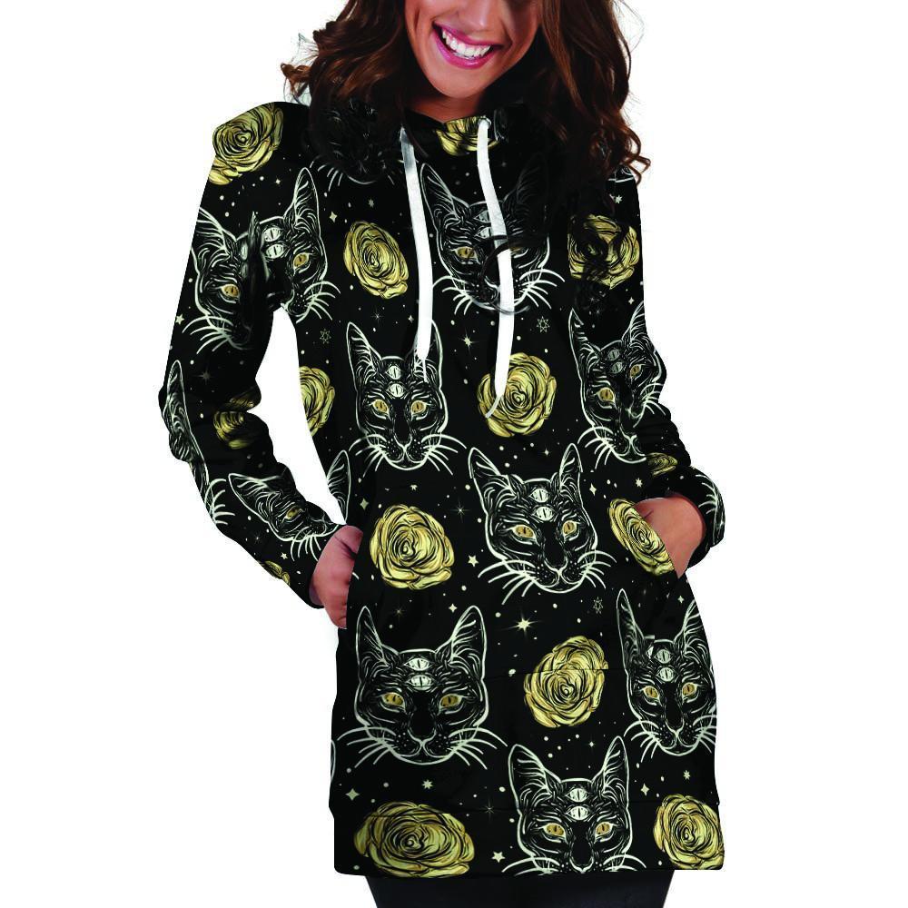 Black Cat Gothic Witch Hoodie Dress-grizzshop