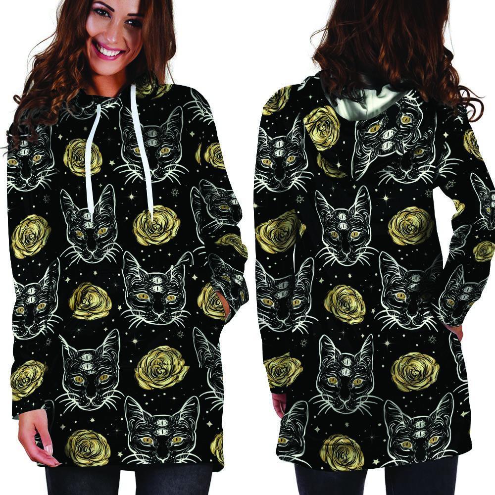 Black Cat Gothic Witch Hoodie Dress-grizzshop