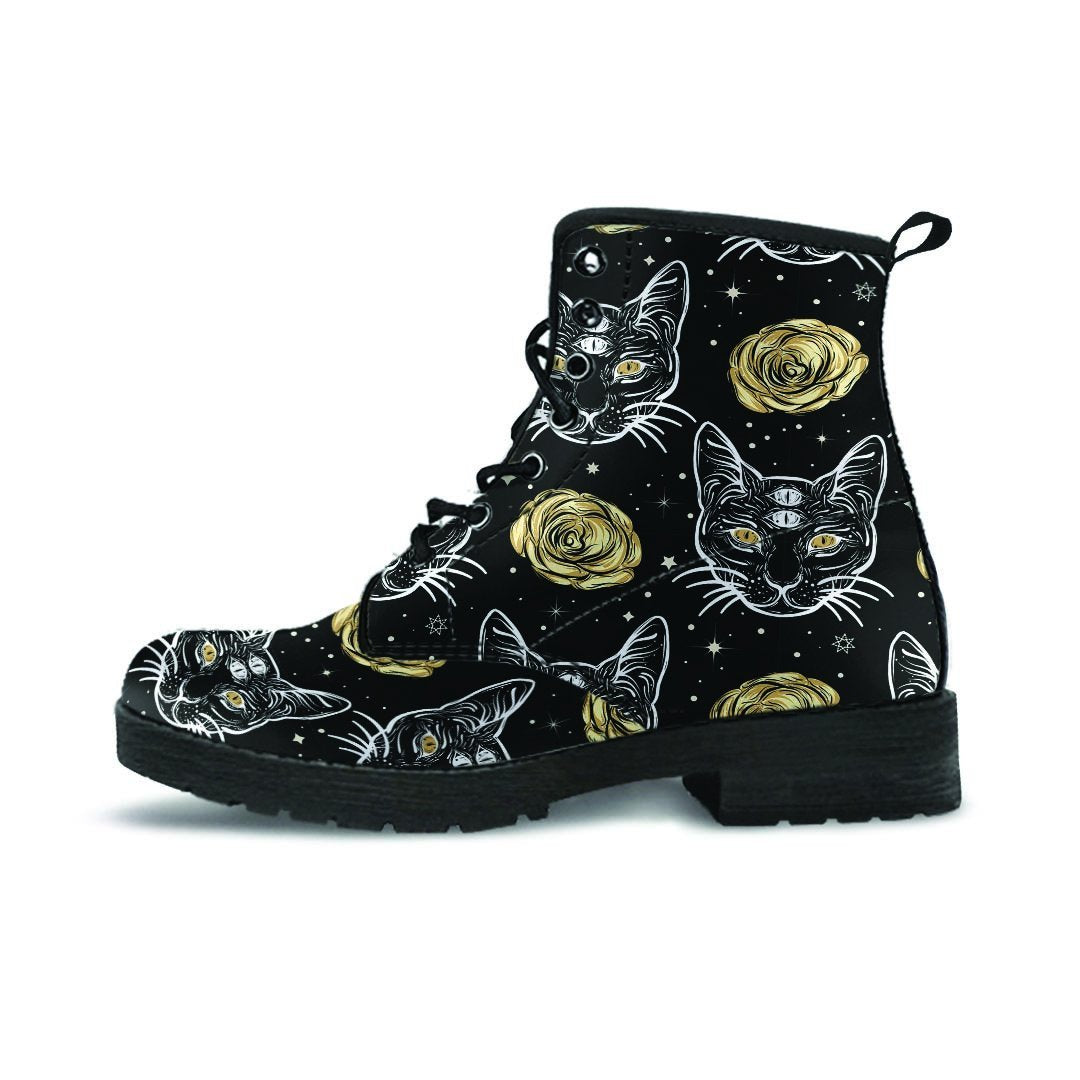 Black Cat Gothic Witch Men's Boots-grizzshop