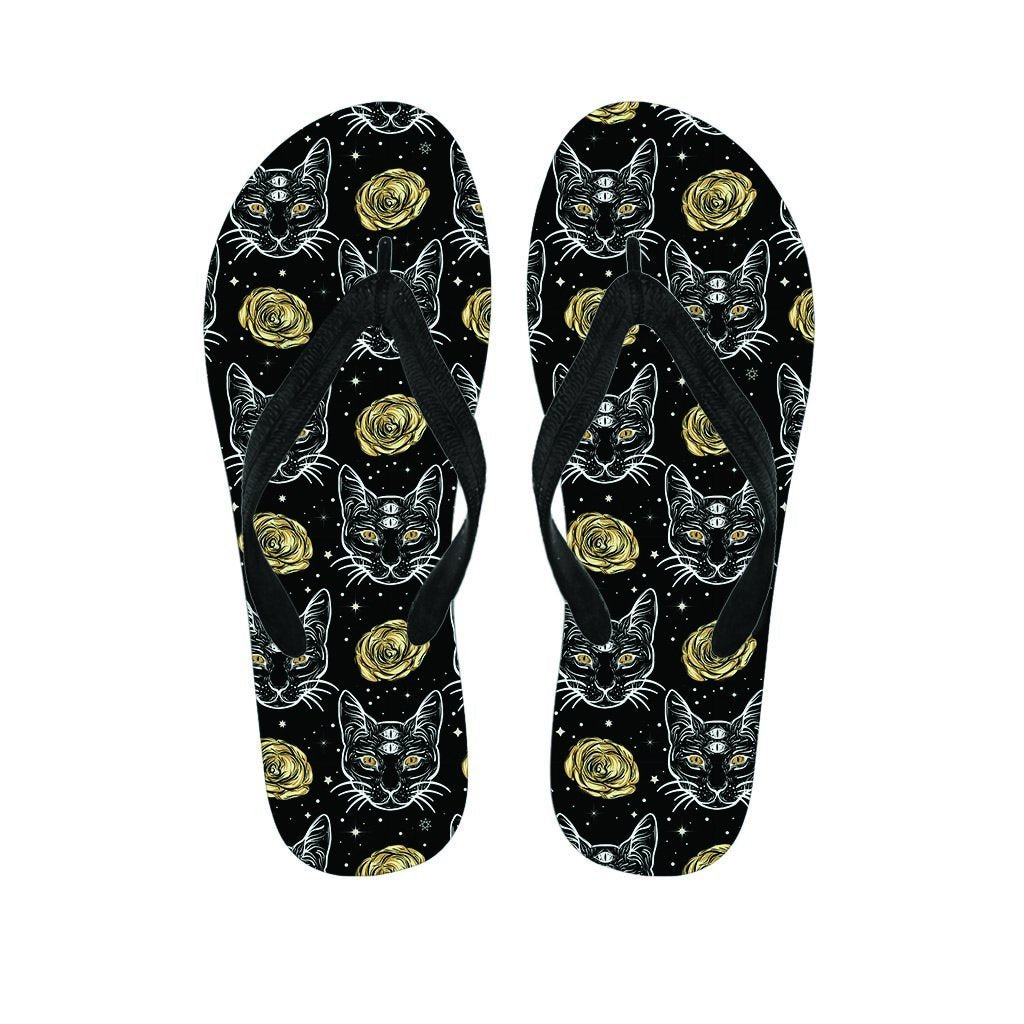 Black Cat Gothic Witch Men's Flip Flops-grizzshop