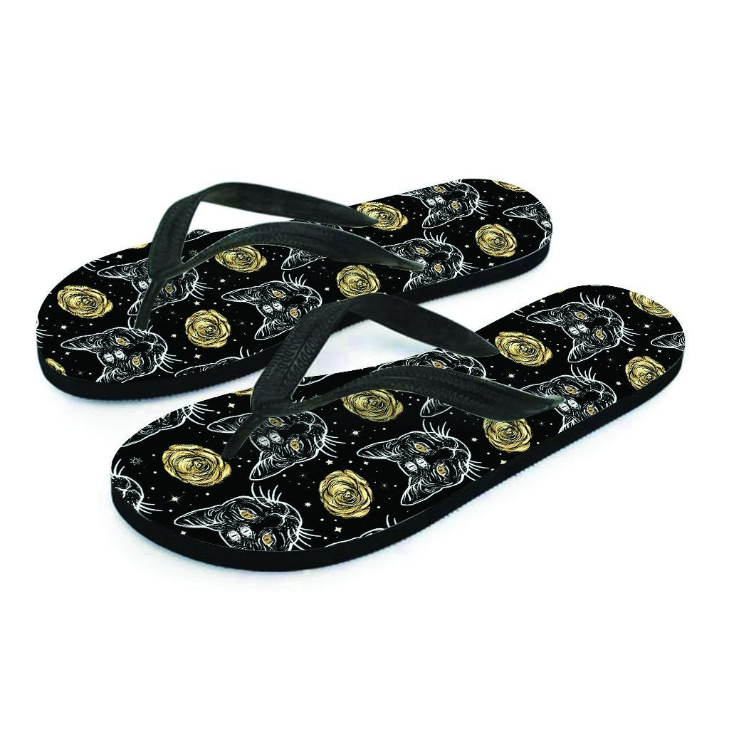 Black Cat Gothic Witch Men's Flip Flops-grizzshop