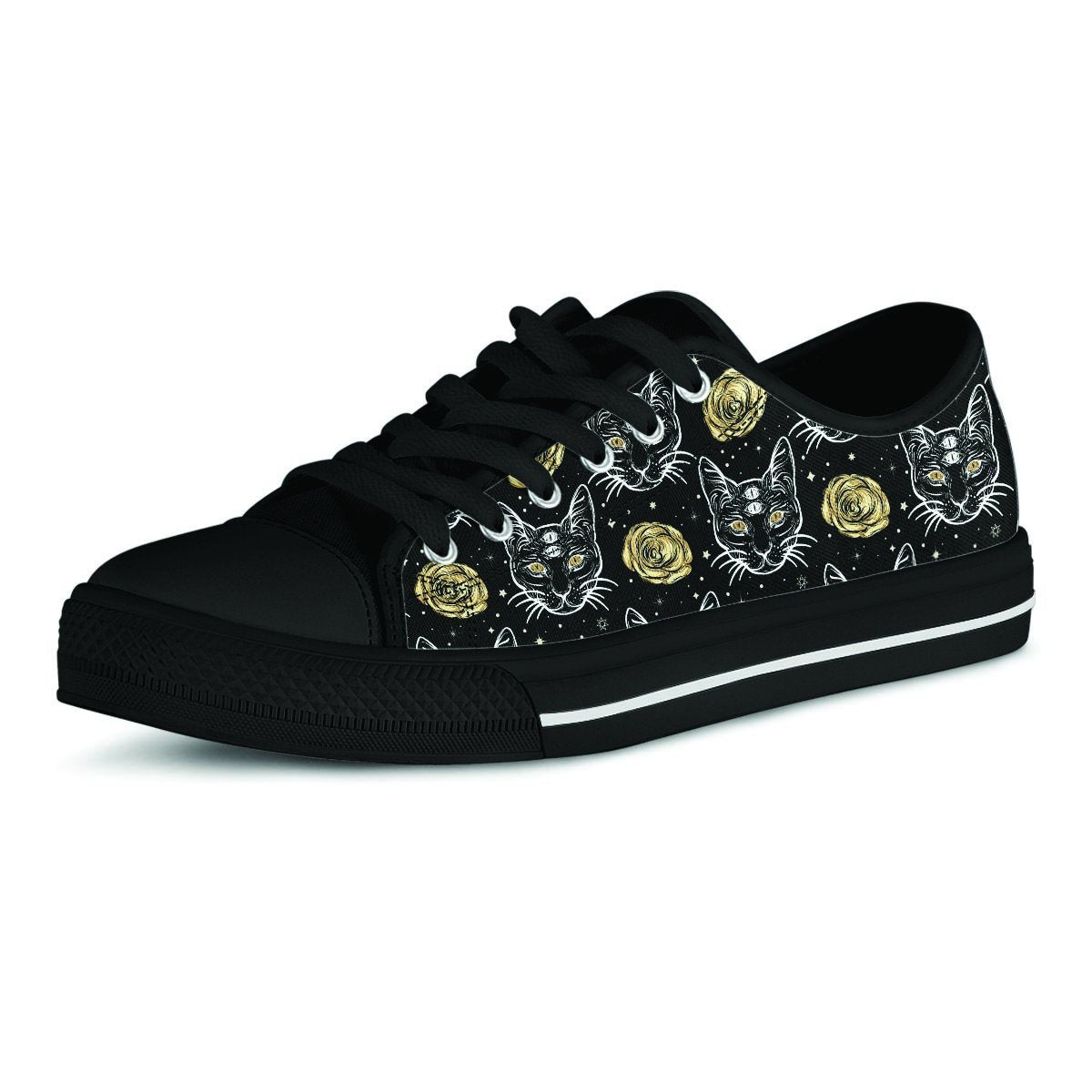 Black Cat Gothic Witch Men's Low Top Shoes-grizzshop