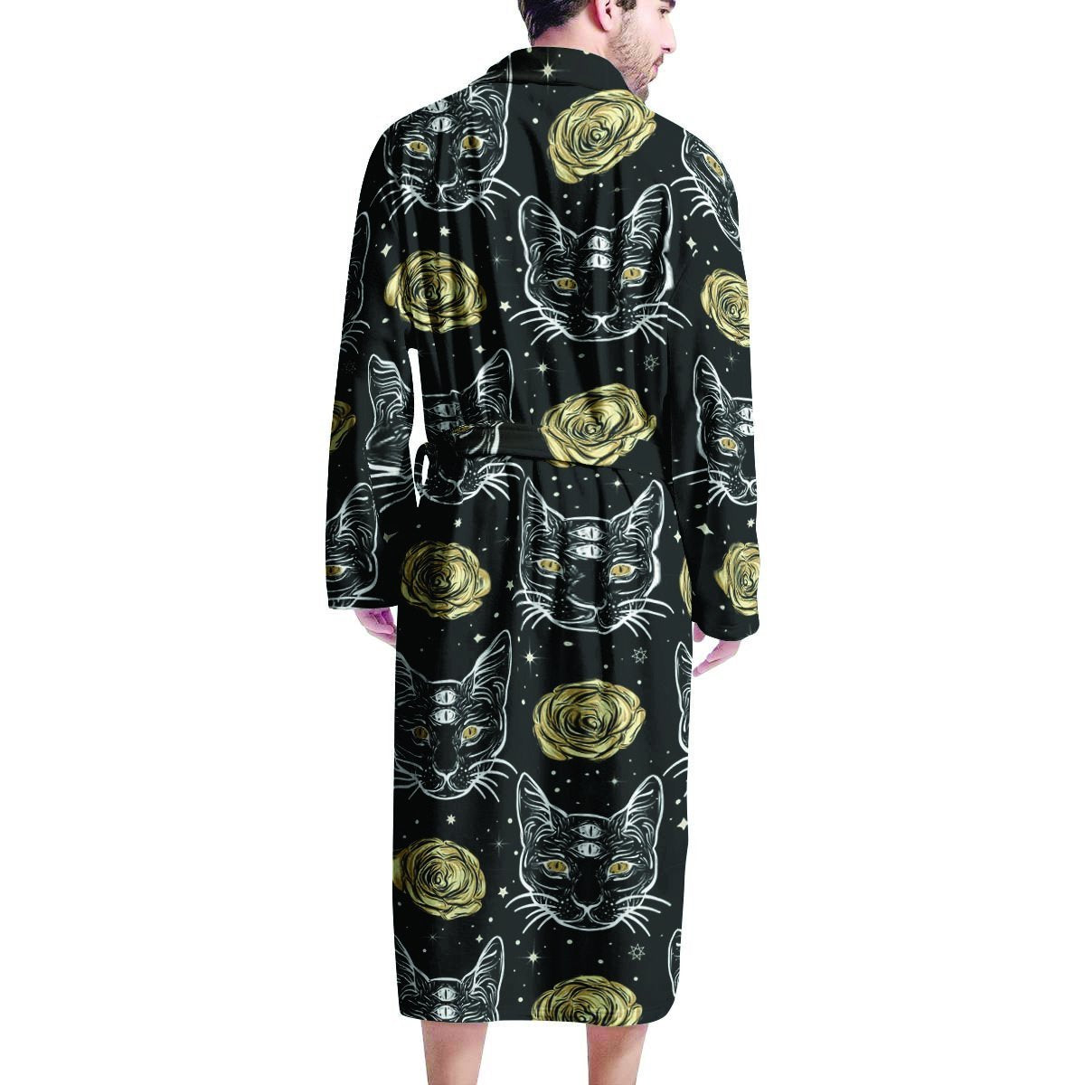 Black Cat Gothic Witch Men's Robe-grizzshop