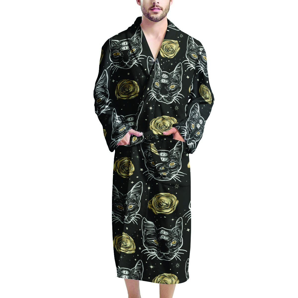 Black Cat Gothic Witch Men's Robe-grizzshop