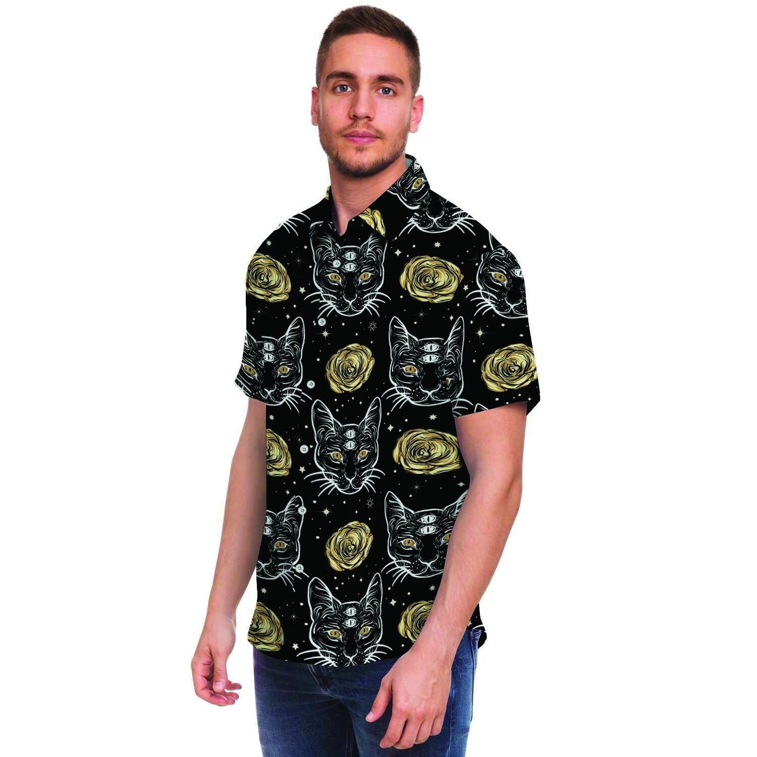 Black Cat Gothic Witch Men's Short Sleeve Shirt-grizzshop
