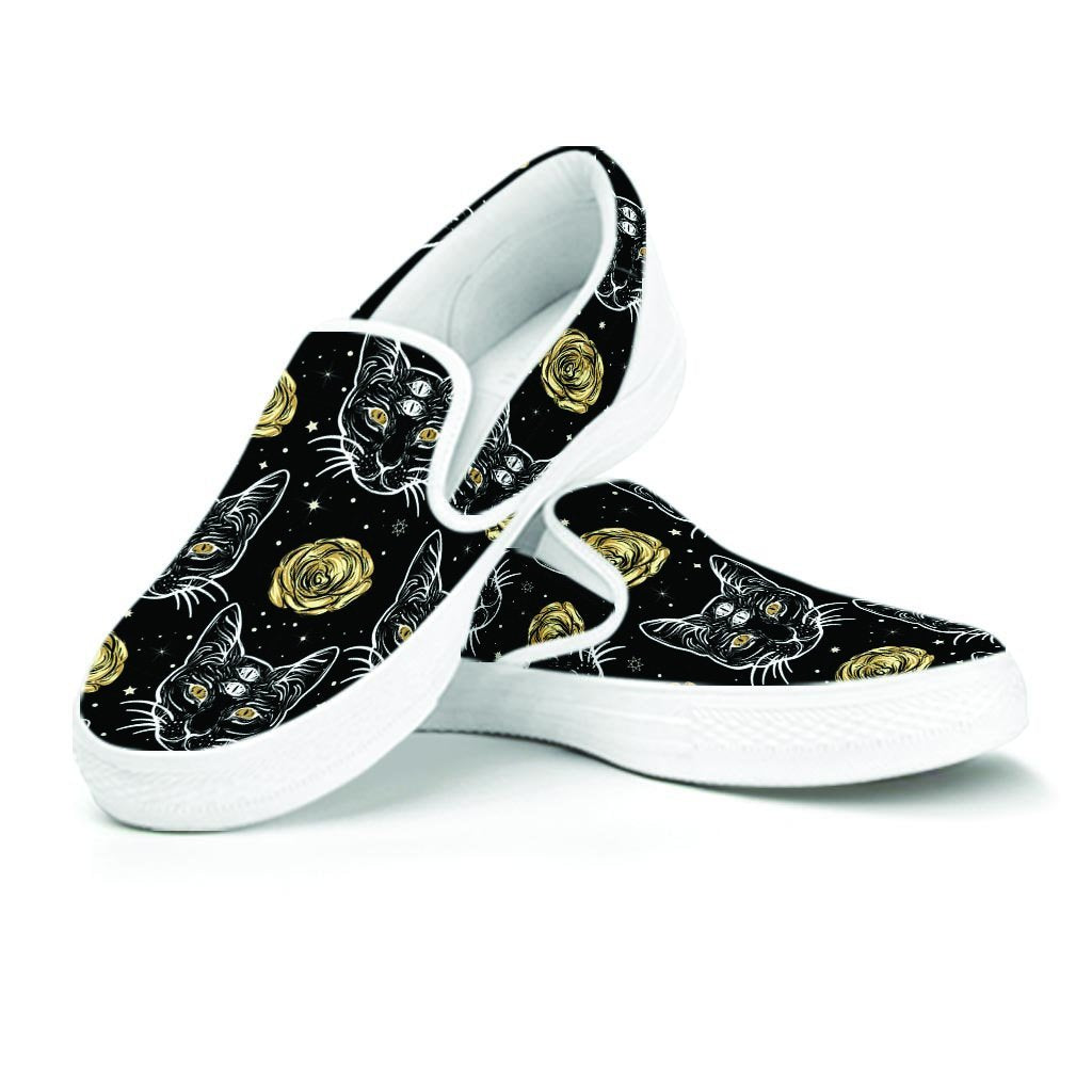 Black Cat Gothic Witch Men's Slip On Sneakers-grizzshop