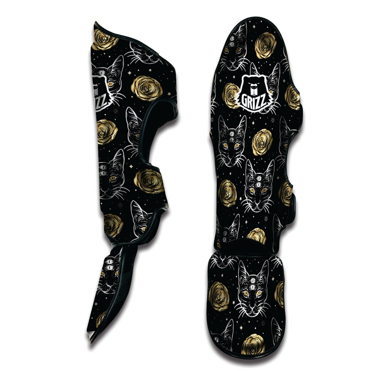 Black Cat Gothic Witch Muay Thai Shin Guard-grizzshop