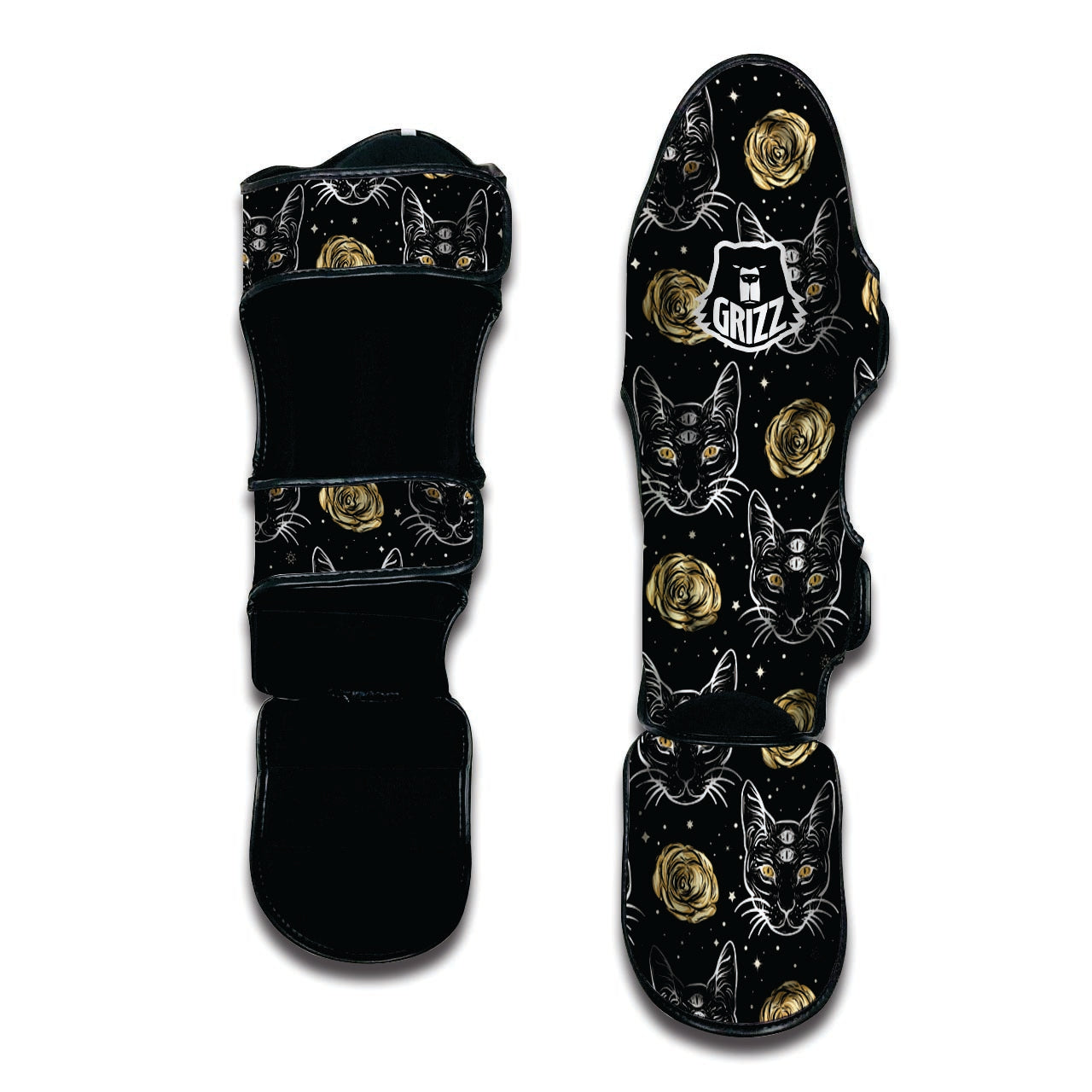 Black Cat Gothic Witch Muay Thai Shin Guard-grizzshop