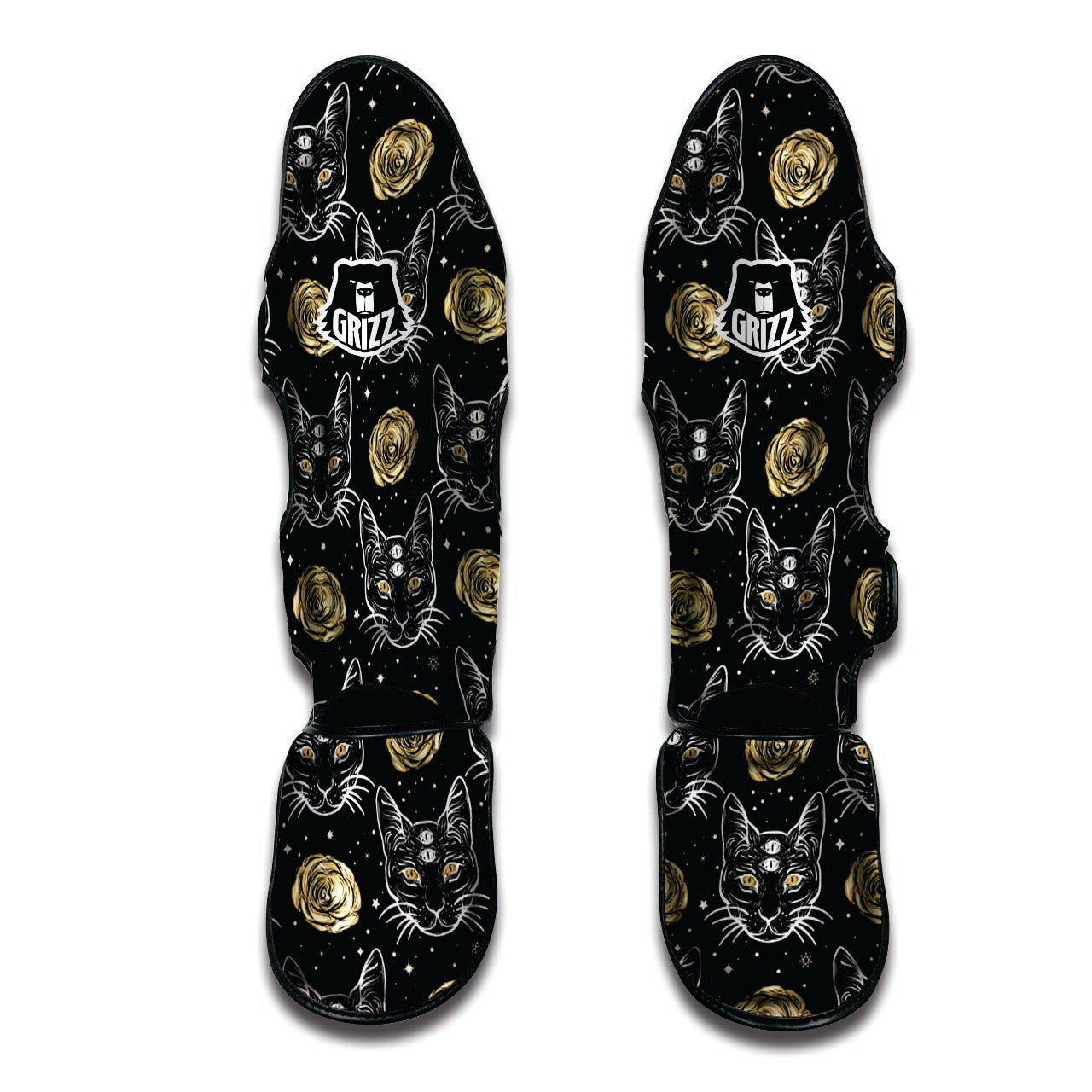 Black Cat Gothic Witch Muay Thai Shin Guard-grizzshop