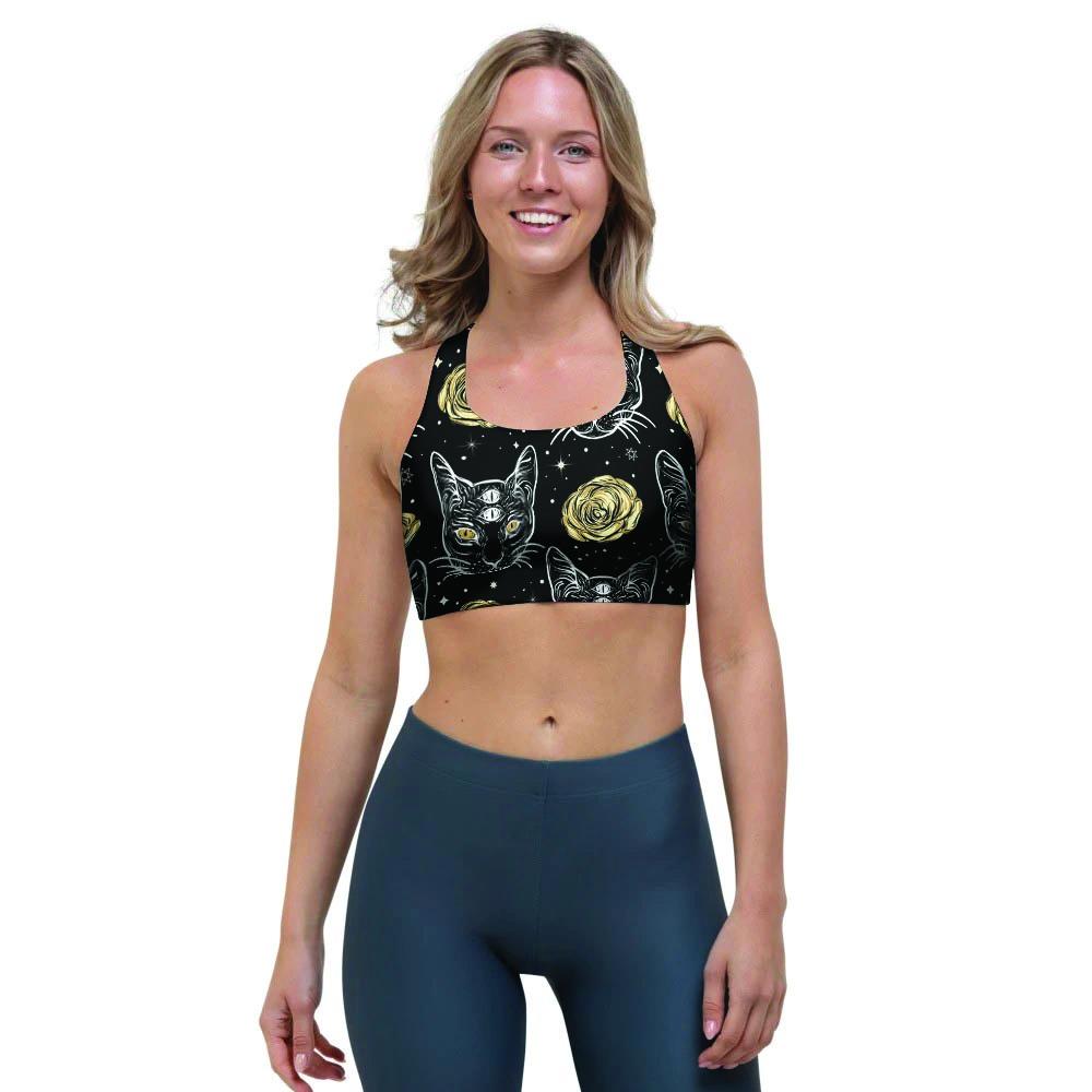 Black Cat Gothic Witch Sports Bra-grizzshop