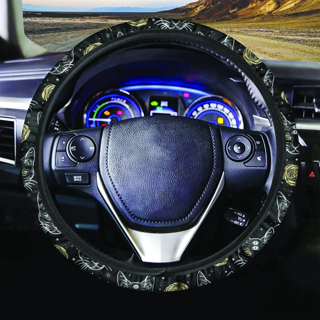 Black Cat Gothic Witch Steering Wheel Cover-grizzshop