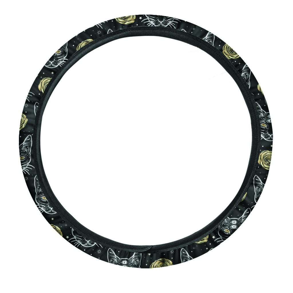 Black Cat Gothic Witch Steering Wheel Cover-grizzshop