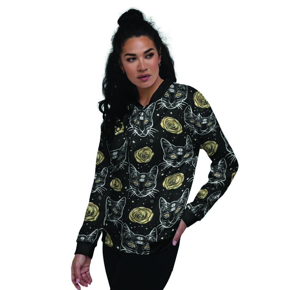 Black Cat Gothic Witch Women's Bomber Jacket-grizzshop