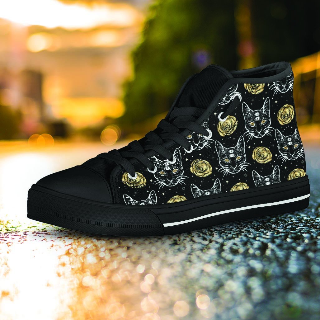 Black Cat Gothic Witch Women's High Top Shoes-grizzshop