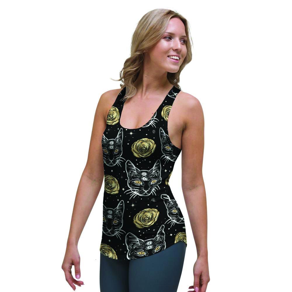 Black Cat Gothic Witch Women's Racerback Tank Top-grizzshop