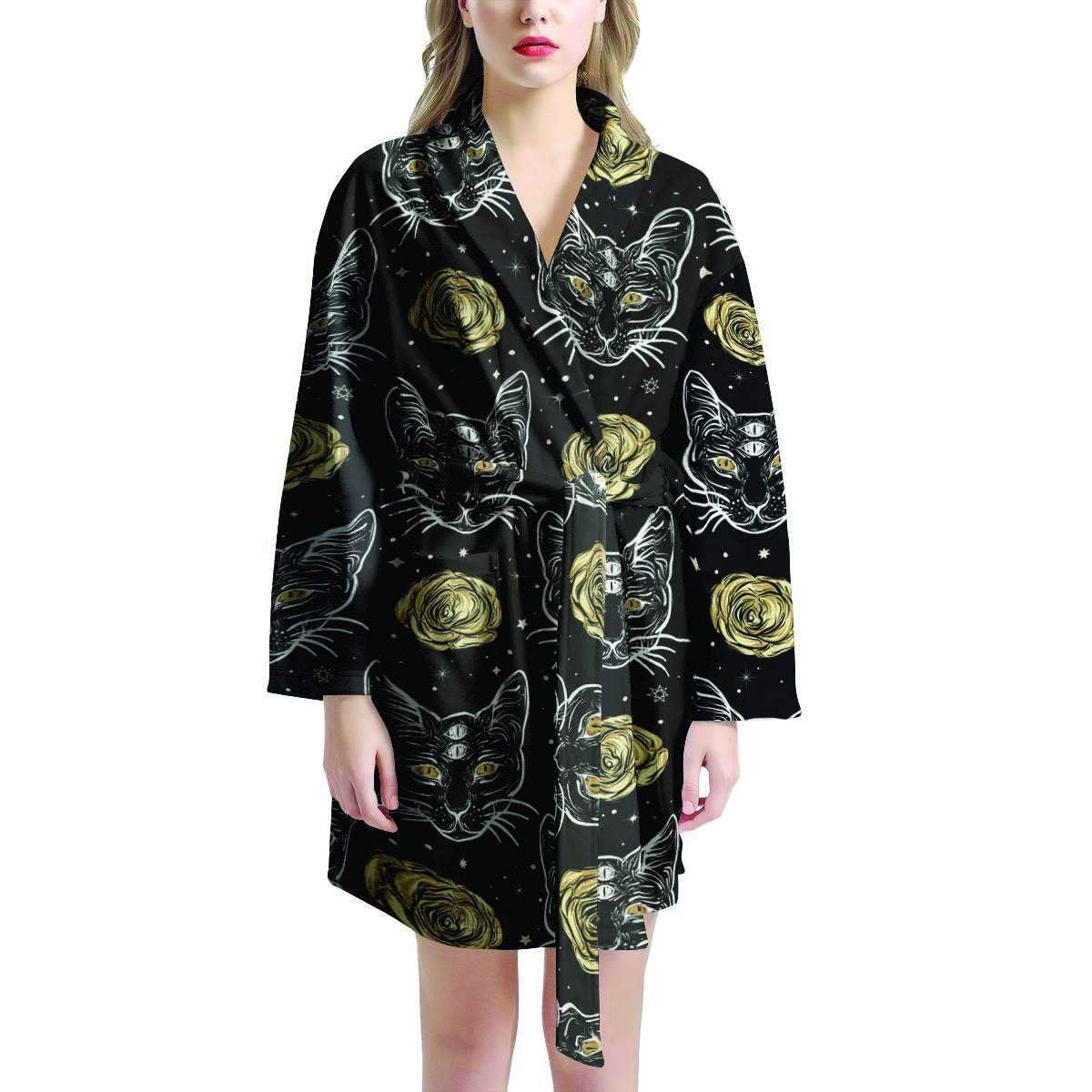 Black Cat Gothic Witch Women's Robe-grizzshop