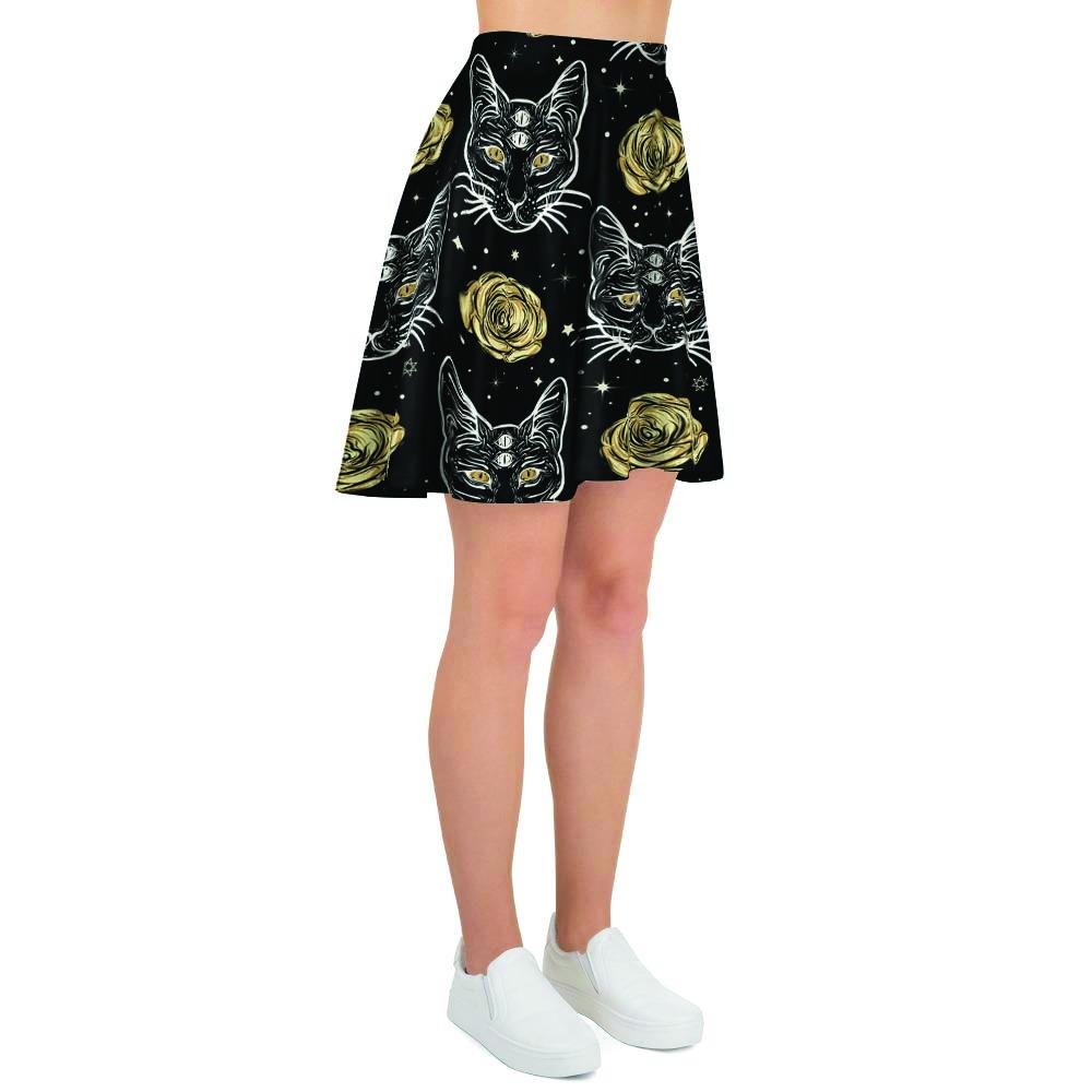 Black Cat Gothic Witch Women's Skirt-grizzshop