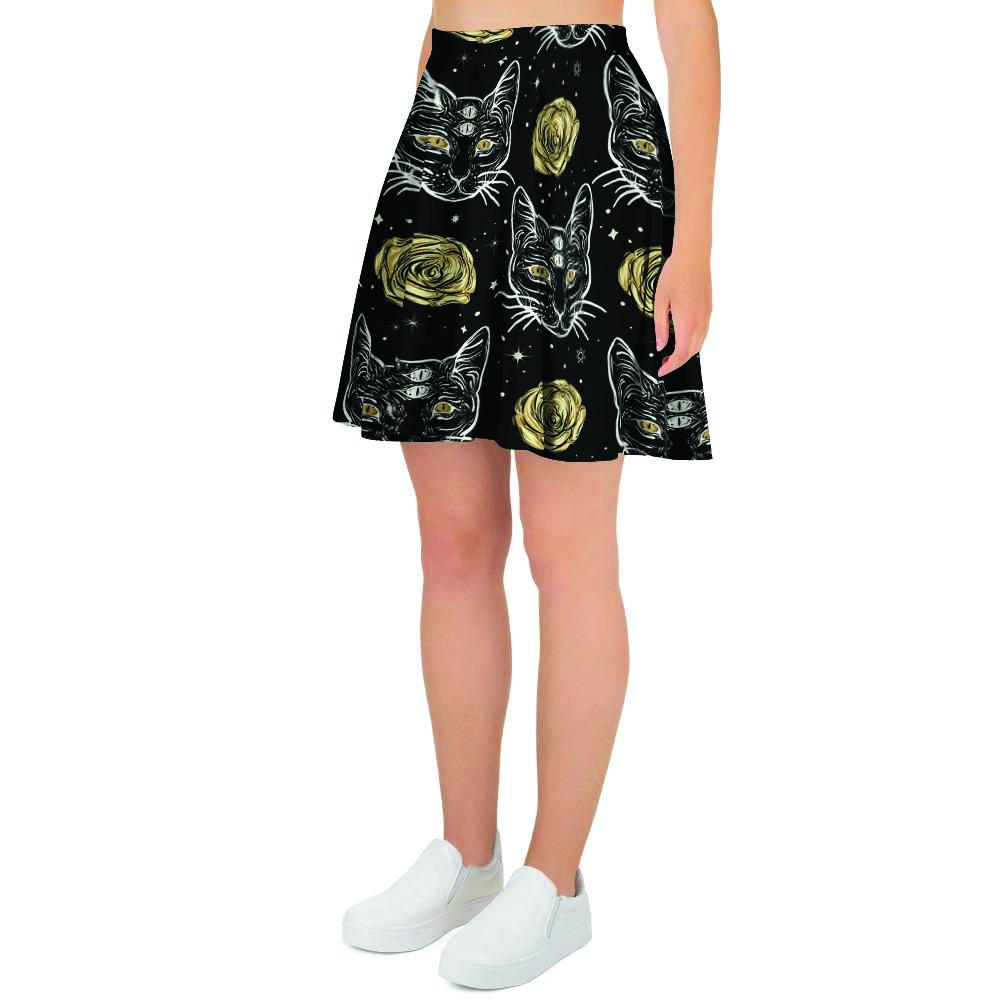 Black Cat Gothic Witch Women's Skirt-grizzshop