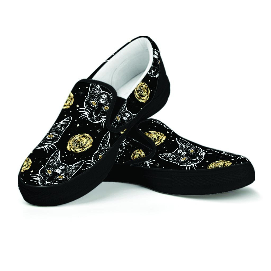 Black Cat Gothic Witch Women's Slip On Sneakers-grizzshop