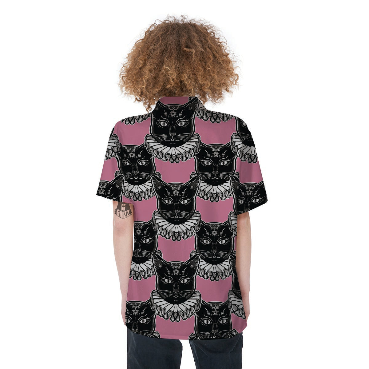 Black Cat Gothic Women's Short Sleeve Shirts-grizzshop