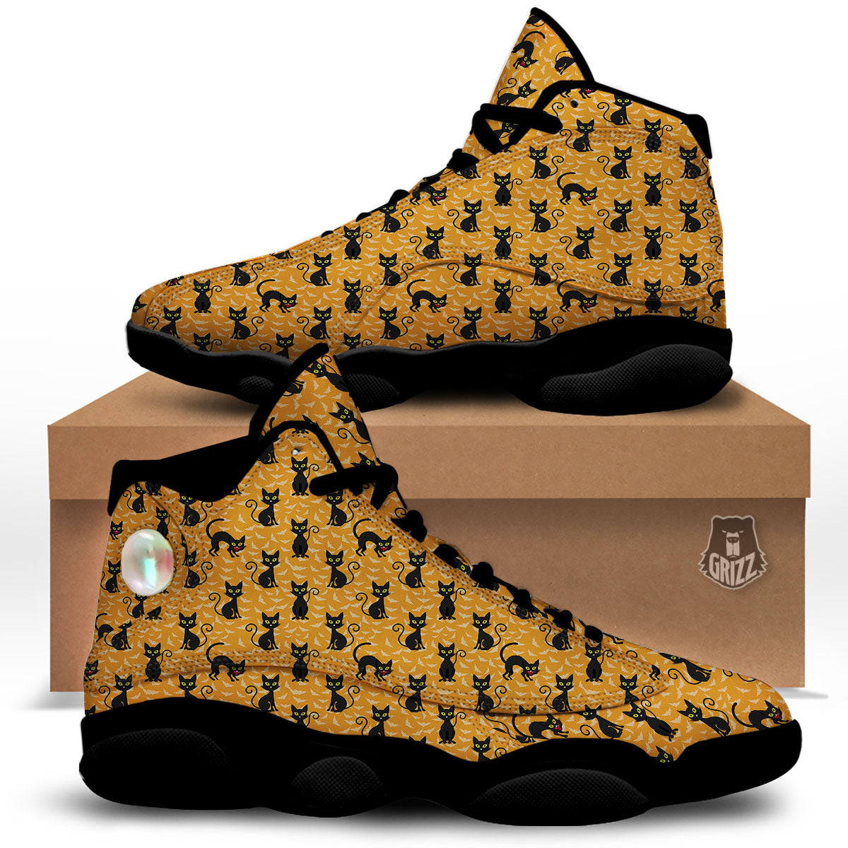 Black Cat Halloween Print Pattern Black Basketball Shoes-grizzshop