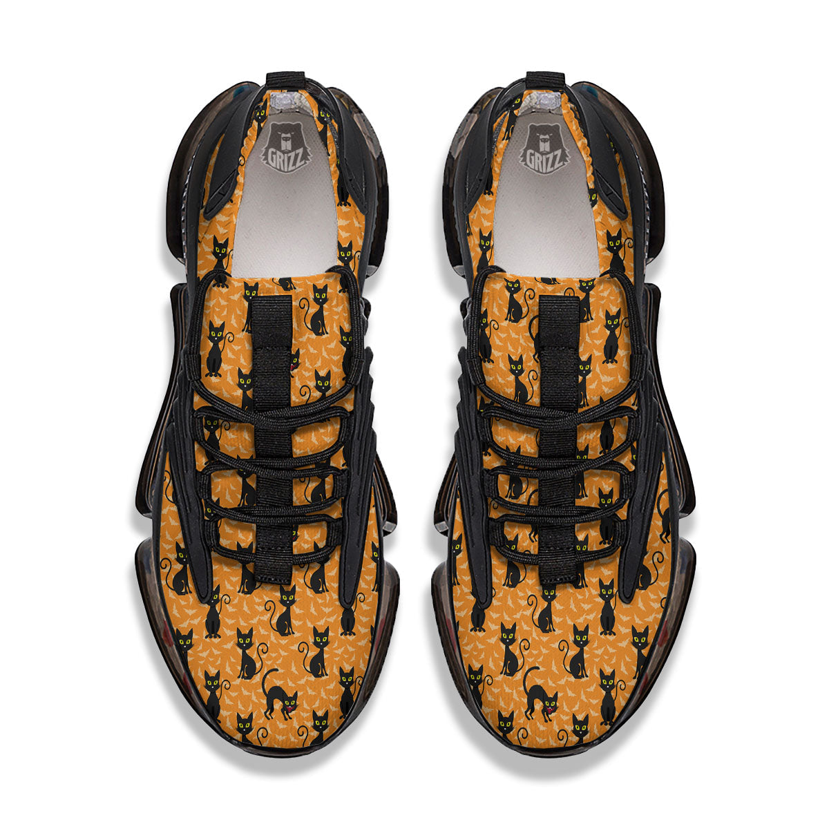 Black Cat Halloween Print Pattern Black Gym Shoes-grizzshop