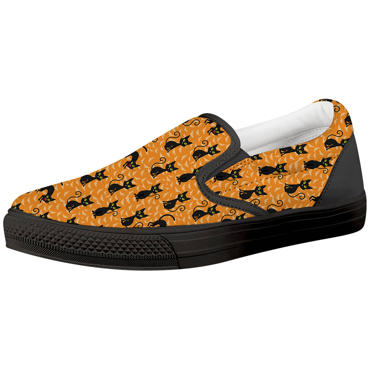 Black Cat Halloween Print Pattern Black Slip On Shoes-grizzshop