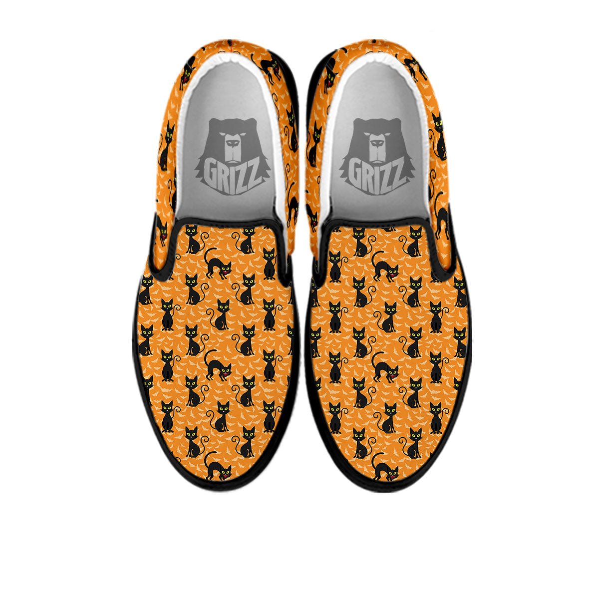 Black Cat Halloween Print Pattern Black Slip On Shoes-grizzshop