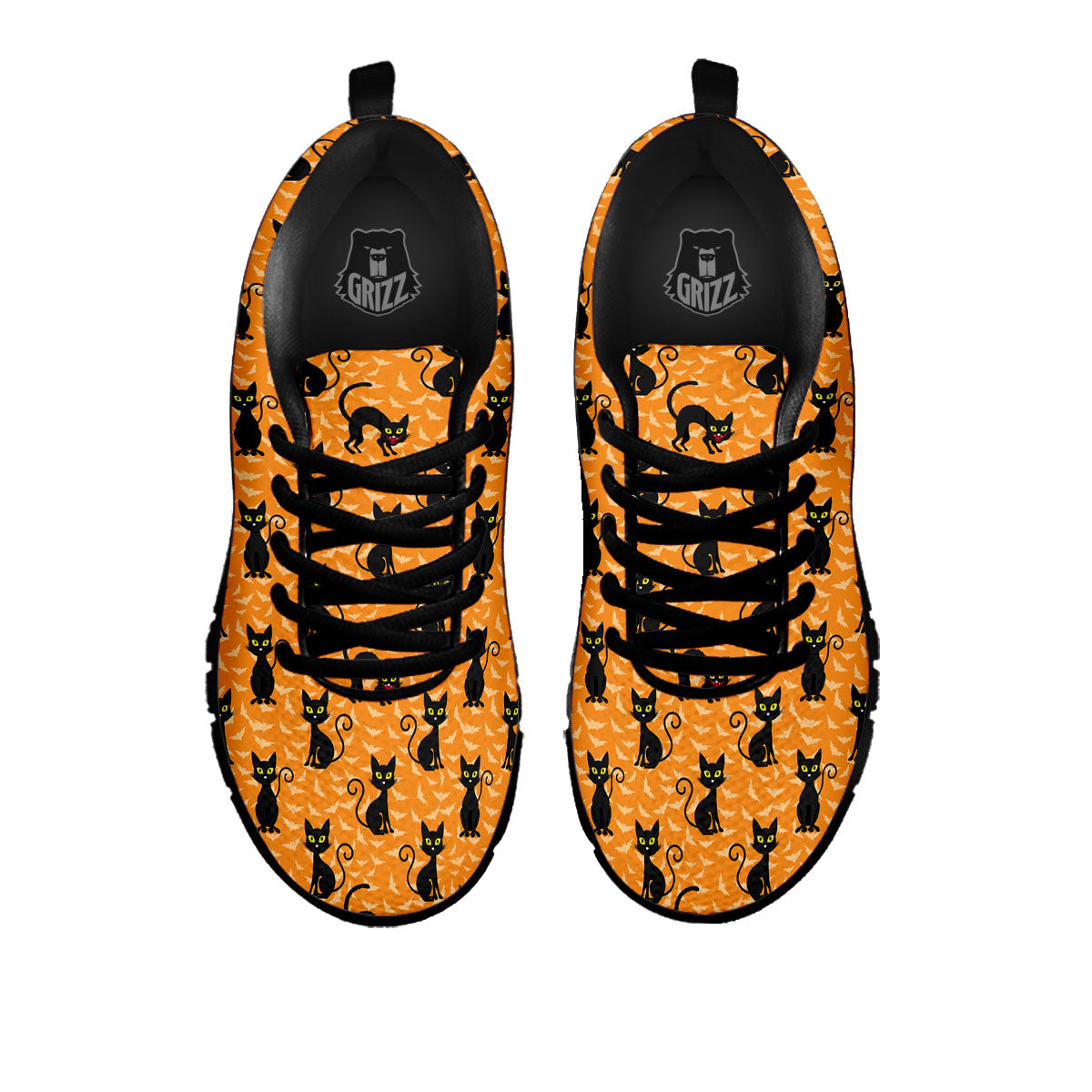 Black Cat Halloween Print Pattern Black Sneaker-grizzshop