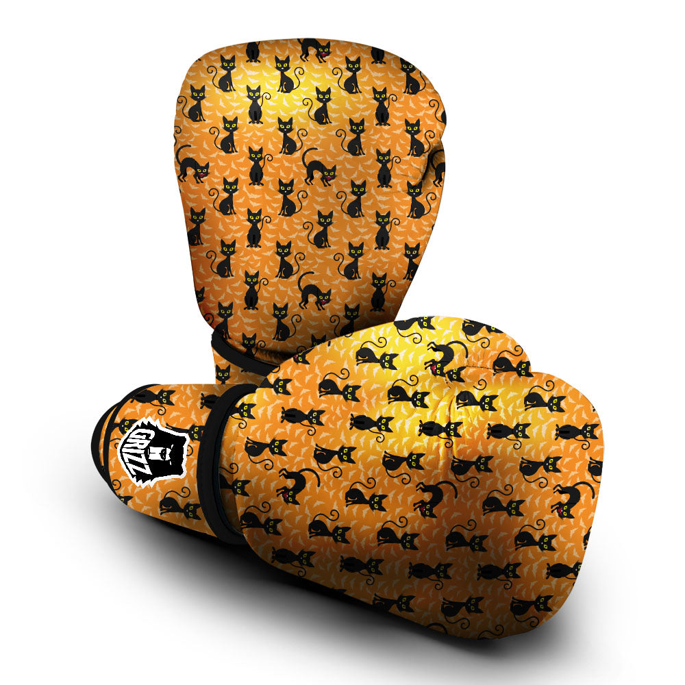 Black Cat Halloween Print Pattern Boxing Gloves-grizzshop